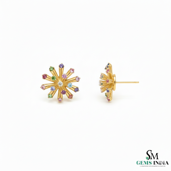 Starburst RoundMulti Stone Stud Earrings – Fine Gold Jewelry