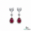 Pear Ruby Drop Earrings with Heart Moissanite & Diamond Accents in 18k Gold