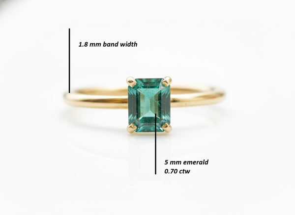 14k Solid Gold Emerald Ring: Octagon Solitaire Design - May Birthstone Ring