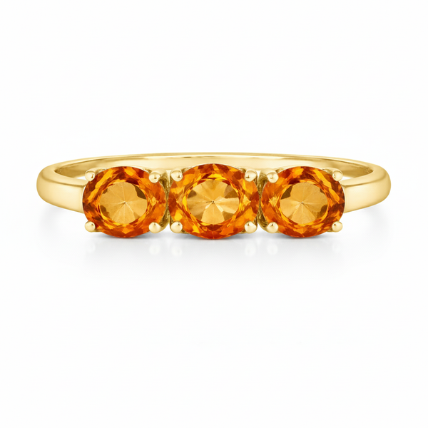 Three Stone Oval Orange Citrine Ring - Oval solitaire citrine ring