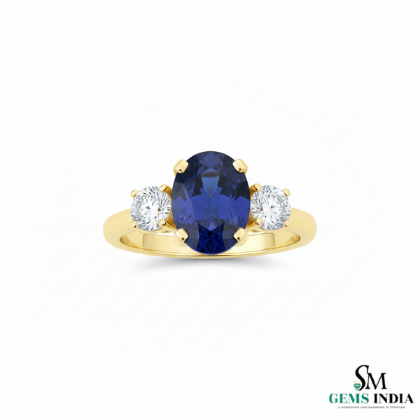 Oval Tanzanite & Diamond Trilogy Ring in 14k and 18k Gold – Luxury Trilogy Engagement Ring