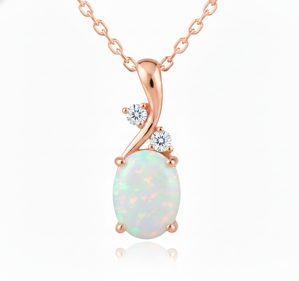 Oval Opal Diamond Halo Pendant - Elegant Gold Jewelry
