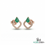 Luxury Pear Shape Emerald & Diamond Stud Earrings for Women