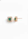 Square shape Natural Emerald Halo Studs with Diamond Accents – Fine Gold Earrings