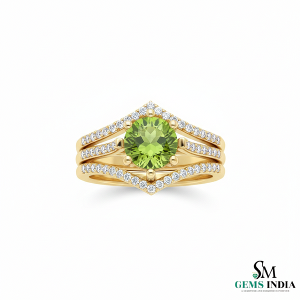 Oval Natural Peridot Diamond Ring with Split Band - August birthstone