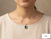Vintage style 2.30 carat Oval shape Natural Emerald and Diamond Halo Pendant Necklace in 14K gold
