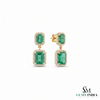 Emerald cut Natural Emerald & Double Drop Halo Earrings in 14K Gold Classic Vintage Dangle Design