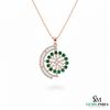 Round Natural Emerald; Diamond Spiral Flower Pendant in 18K Gold