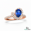 Pear Shape Blue Sapphire Diamond Ring with Heart Halo - Promise Ring