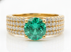 Round Natural Emerald and Diamond Multi-Row Band Engagement Ring in 14K Gold Handmade Fine Gold Jewelry