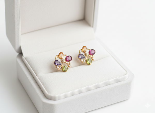 Luxury Multi-Stone Gold Stud Earrings with Diamond Accents
