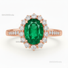 Oval cut Halo Ring Natural Green Emerald and Diamond Band in 14k Gold 4.50 carat Engagement ring