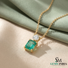 Emerald Cut Green Emerald Pendant with Round Diamond Accent