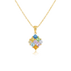 Multi Sapphire Gold Princess-Cut Multicolor Gemstone Square Pendant