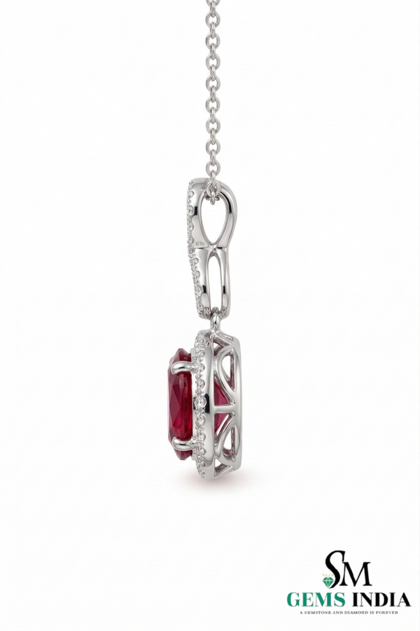 Infinity Style Ruby and Diamond Pendant Necklace July Birthstone Jewelry