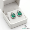 Cushion Cut Natural Emerald Halo Stud Earrings in 14K Gold Green Gemstone Gift for her