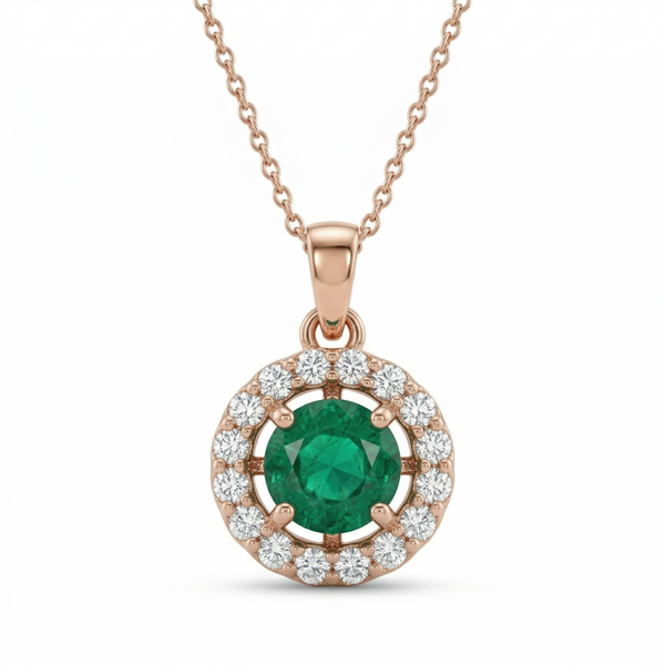 Timeless Round Emerald & Diamond Halo Pendant - Fine emerald jewelry for women