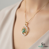 Natural Emerald Floral Swirl Pendant in Gold – Diamond Accent Pendant