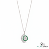 Round Natural Emerald and Diamond Spiral Flower Pendant in 18K Gold