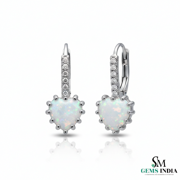 Romantic Heart-Cut Opal Drop Earrings with Diamonds
