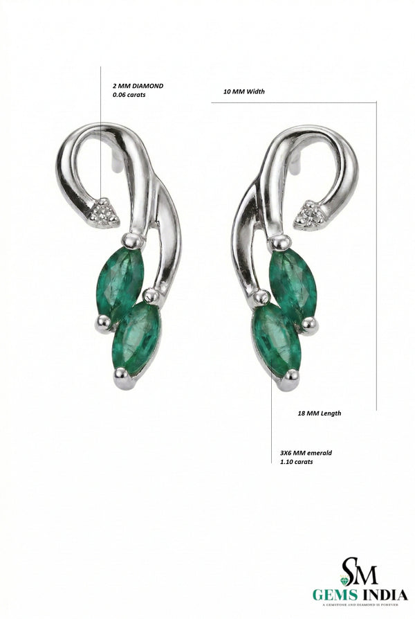 Marquise Emerald & Diamond Accent Curved Stud Earrings