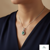 Teardrop Natural Emerald and Diamond Halo Necklace May Birthstone Jewelry Gift