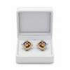 Multicolor Sapphire Cluster Earrings with Diamond Halo - Colorful gemstone earrings