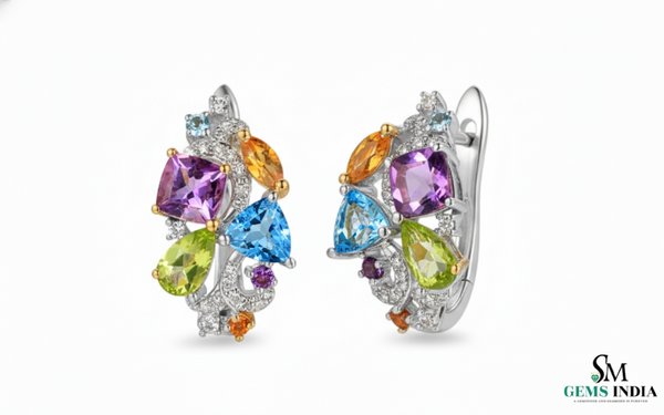 Colorful Cluster Gemstone Huggie Earrings in 14k Gold – Statement Hoops
