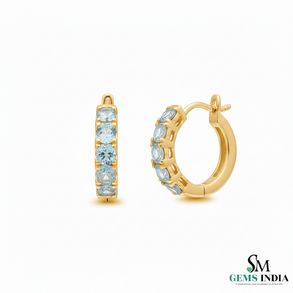 Natural Aquamarine Hoop Earrings - Elegant Blue Gemstone Jewelry