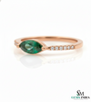 Minimalist Marquise Cut Green Emerald Ring with Diamond Accent Band – Delicate Fine Jewelry