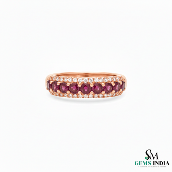 Luxury Round Natural Ruby Diamond Eternity Band for Women Eternity Ring for Her
