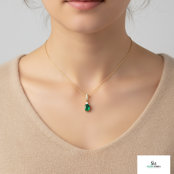 2.80 carat Elegant Oval Emerald and Diamond Pendant may Birthstone Necklace