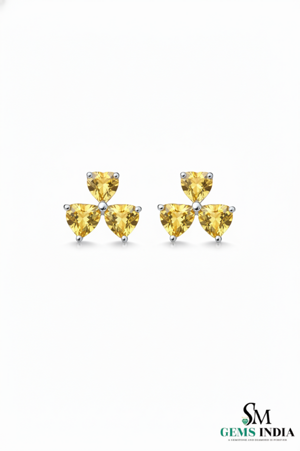Three-Stone Heart NaturalCitrine Stud Earrings