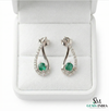Natural Emerald Tear Drop Stud Earrings with Diamond Accents