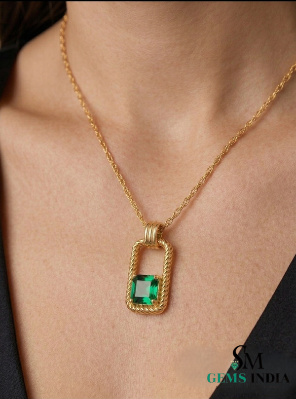 Octagon Emerald Green Gemstone Pendant For Woman - Gift for Her