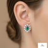 Oval Natural Emerald Stud Earrings 14k Gold Diamond Halo Earrings