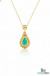 Natural Pear Cut Emerald Diamond Halo Pendant - Elegant Green Emerald Jewelry