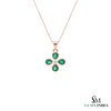 Pear shaped Natural Emerald and Diamond Four-Leaf Clover Pendant in 14K Gold Gift for her