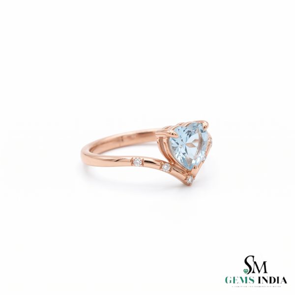 Heart Cut Aquamarine Diamond Accent Ring - Statement Jewelry For Her