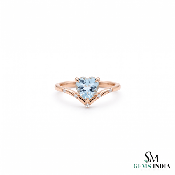 Heart Cut Aquamarine Diamond Accent Ring - Statement Jewelry For Her