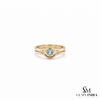 Round Aquamarine Gold Ring With Sculpted Double Band - Elegant Fine Jewelry Gift For Her