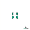 7.80 Ctw Dark Green Statement Large Zambian Emerald-Emerald Cut & Oval Cut Dangle Earrings 18K, Emerald Earrings, Oval Emerald Studs