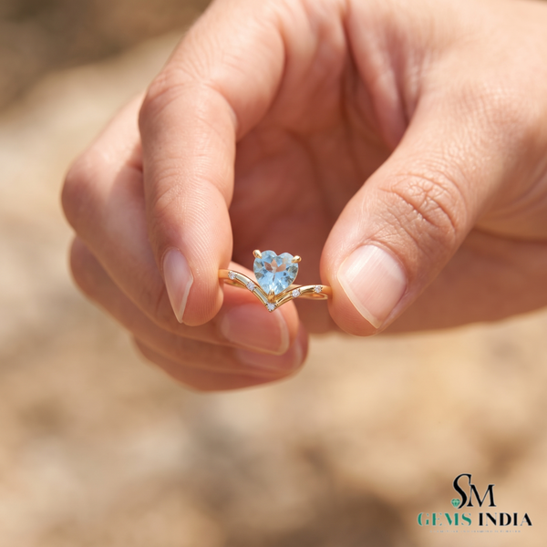 Heart Cut Aquamarine Diamond Accent Ring - Statement Jewelry For Her