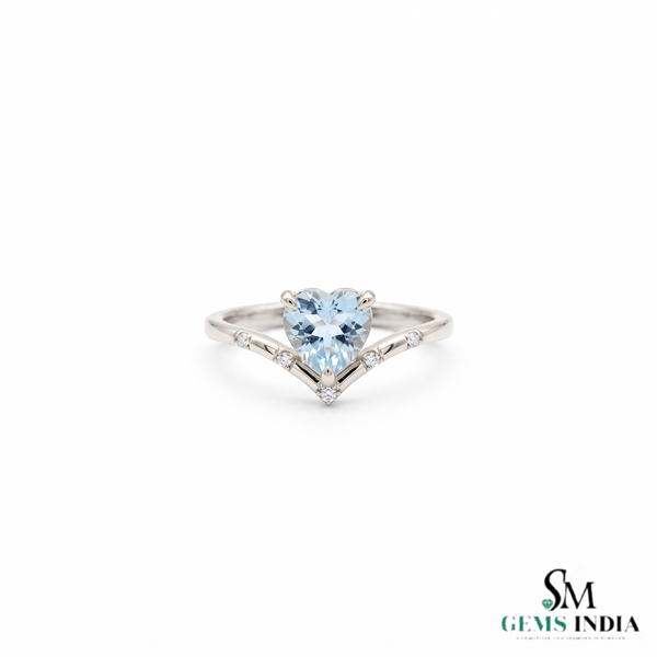 Heart Cut Aquamarine Diamond Accent Ring - Statement Jewelry For Her