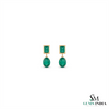 7.80 Ctw Dark Green Statement Large Zambian Emerald-Emerald Cut & Oval Cut Dangle Earrings 18K, Emerald Earrings, Oval Emerald Studs