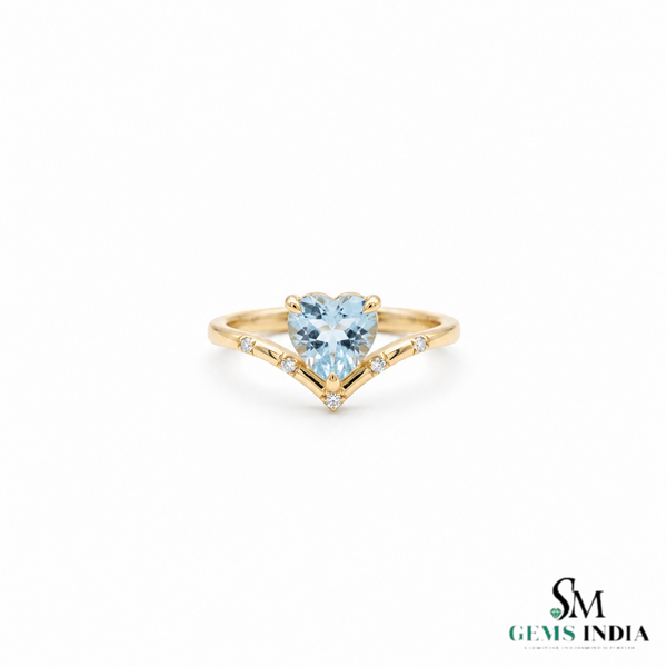 Heart Cut Aquamarine Diamond Accent Ring - Statement Jewelry For Her