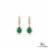 2.40 Carat Pear Shaped Natural Emerald Halo Earrings Fine Gold Drop Earrings for Women in 18k Gold