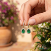 2.40 Carat Pear Shaped Natural Emerald Halo Earrings Fine Gold Drop Earrings for Women in 18k Gold