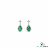 2.30 Carat Pear-Shaped Natural Emerald and Diamond Halo Drop Earrings in 18k Gold