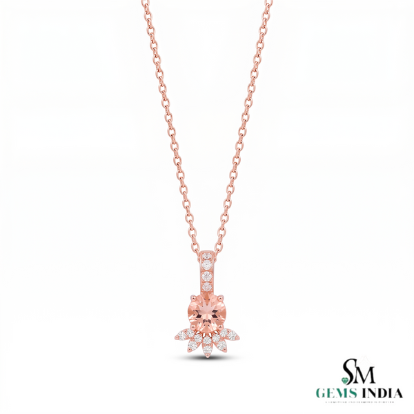 Natural Morganite Pendant with Diamond Accents - Pink Gemstone